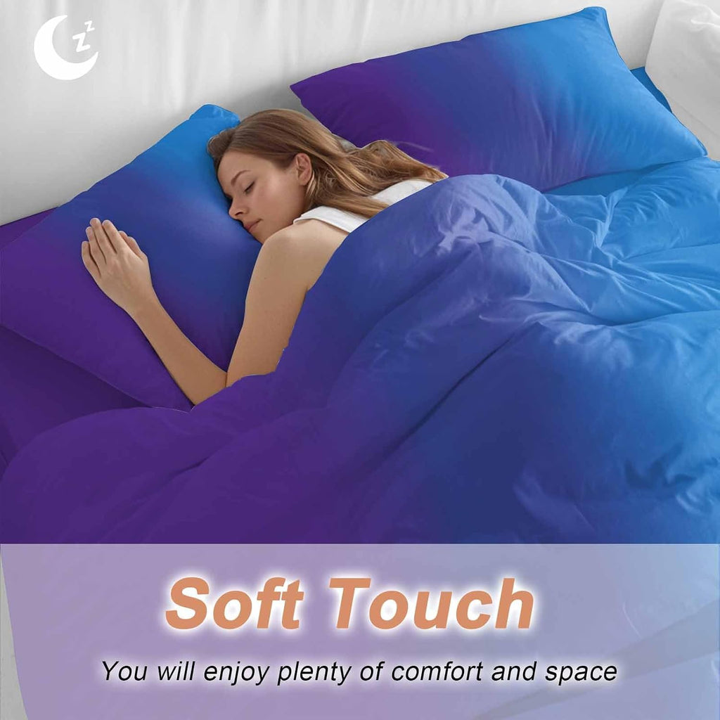 Purple Blue Gradient Duvet Cover Set Queen Size 4 Pieces Colorful Striped Ombre Minimalist Art Bedding Set with Zipper Closure, 1 Comforter Cover 92x106 Inches 1 Flat Sheet & 2 Pillow Cases