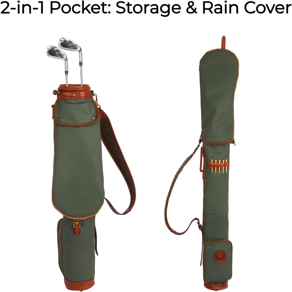 Tourbon Vintage Golf Club Carry Bags Travel Case - Canvas and Leather