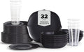 Stone Lain Baskerville 32-Piece Dinnerware Set Stoneware, Borosilicate Glass, Black
