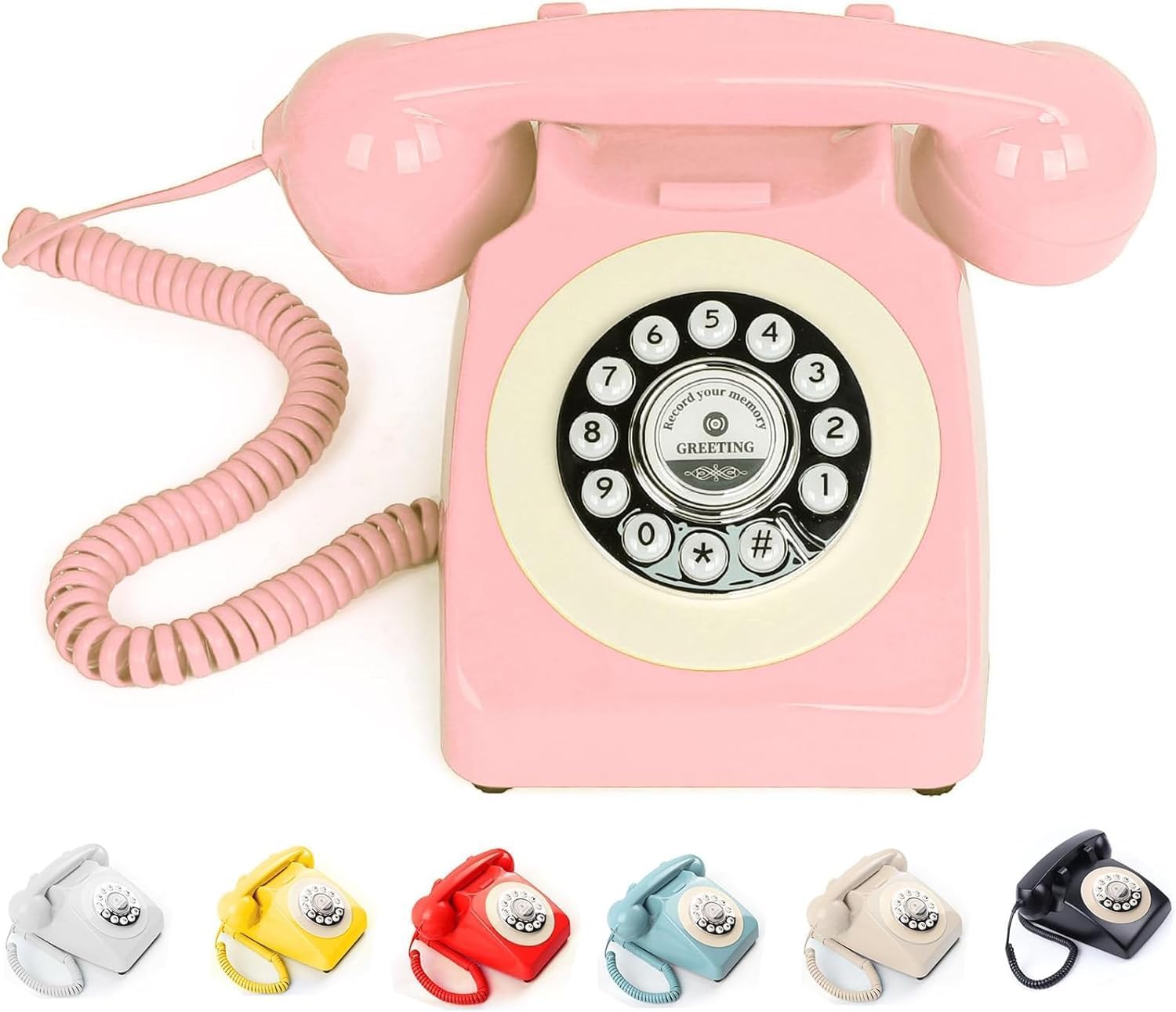 Audio Guest Book Wedding Phone with Rotation Dial Record Customized Audio Message Left with GuestBook Ideas Telephone Retro Audio for Wedding Event Birthday Party Message Voicemail (Pink)