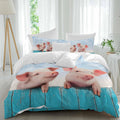 Prime Leader Pigs Duvet Cover Set Queen Size 4 Pieces Farmhouse Cute Pigs Blue Wooden Fence Blue Sky Bedding Set with Zipper Closure, 1 Comforter Cover 86x86 Inches 1 Flat Sheet & 2 Pillow Cases