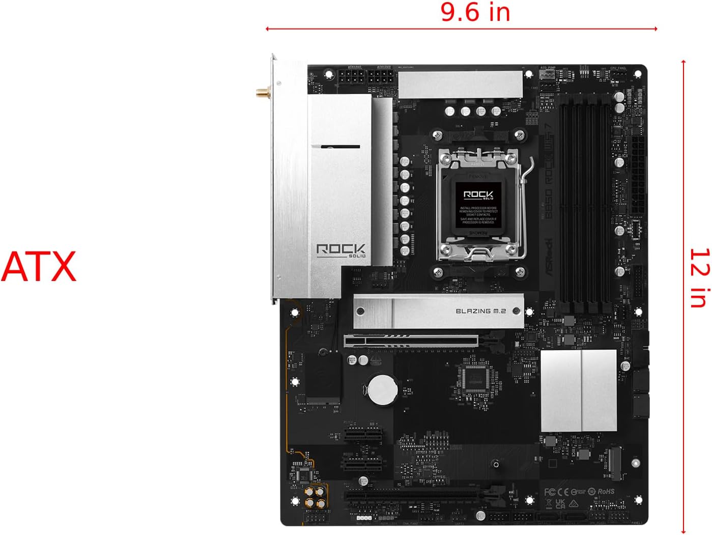 ASRock B850 Rock WiFi 7 Socket AM5 ATX Motherboard, Supports AMD Ryzen 9000/8000/7000 Series, DDR5 8000+(OC), PCIe 5.0, WiFi 7, 2.5G LAN