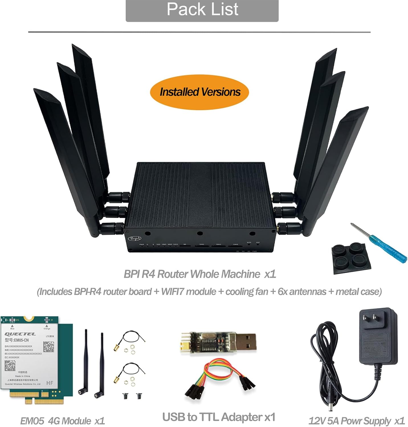 Banana Pi BPI-R4 WiFi 7 Wireless Tri-Band Router OpenWRT - DDR4 4GB/8GB RAM - MediaTek MT7988A SoC, 4G/5G Wireless Router Repeater, 2X 10GbE SFP 4X GbE for NAS Smart Home Gateway (4G Kit, DDR4 4GB)