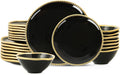 Christian Siriano Akoya Porcelain Dinnerware Set, 24-Piece - Dish Set for 8, Plates and Bowls Set, Black and Gold