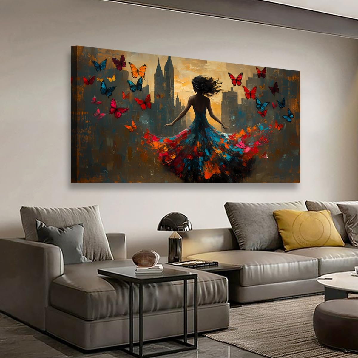 Black Pictures Canvas Wall Art for Living room Office Bedroom Wall Decor Abstract Wall Art Print Modern Noble Butterfly Oil Painting Artwork Waterproof Ready to Hang-28x57inch