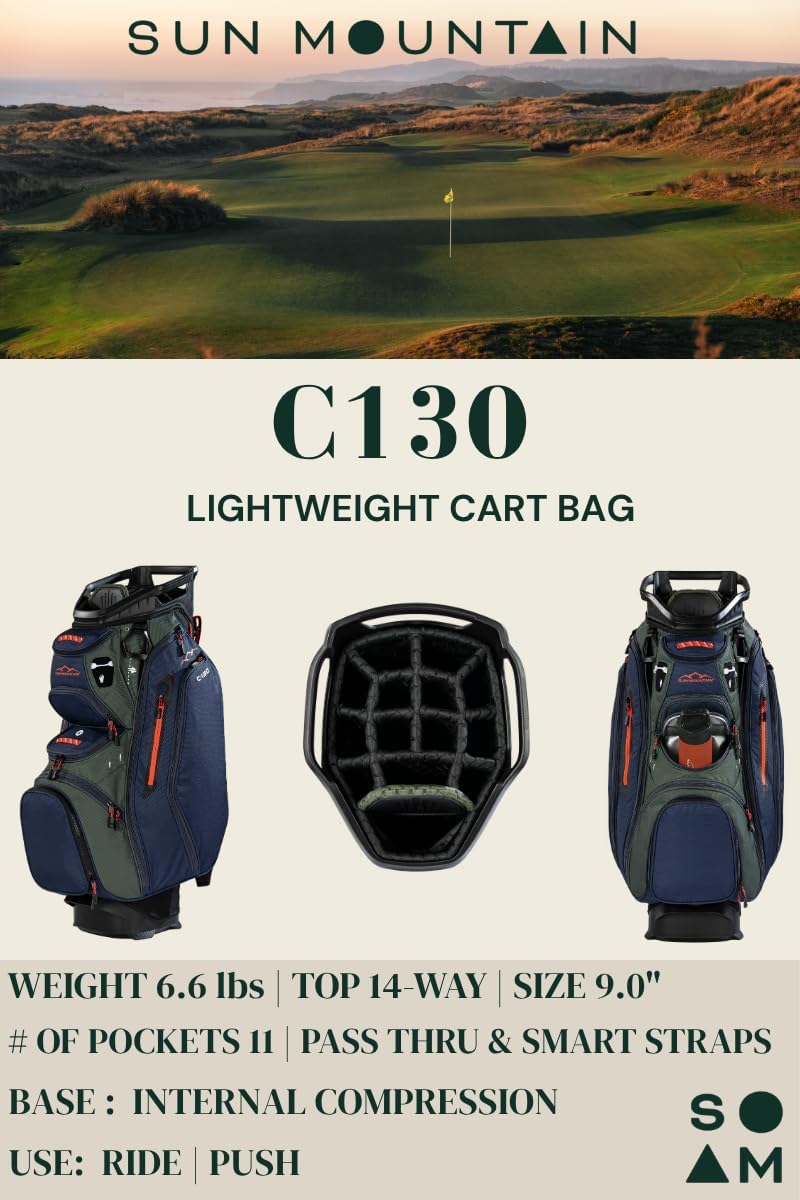 Sun Mountain Men's C130 Lightweight Cart Golf Bag, 14-Way Top, 2026 Model