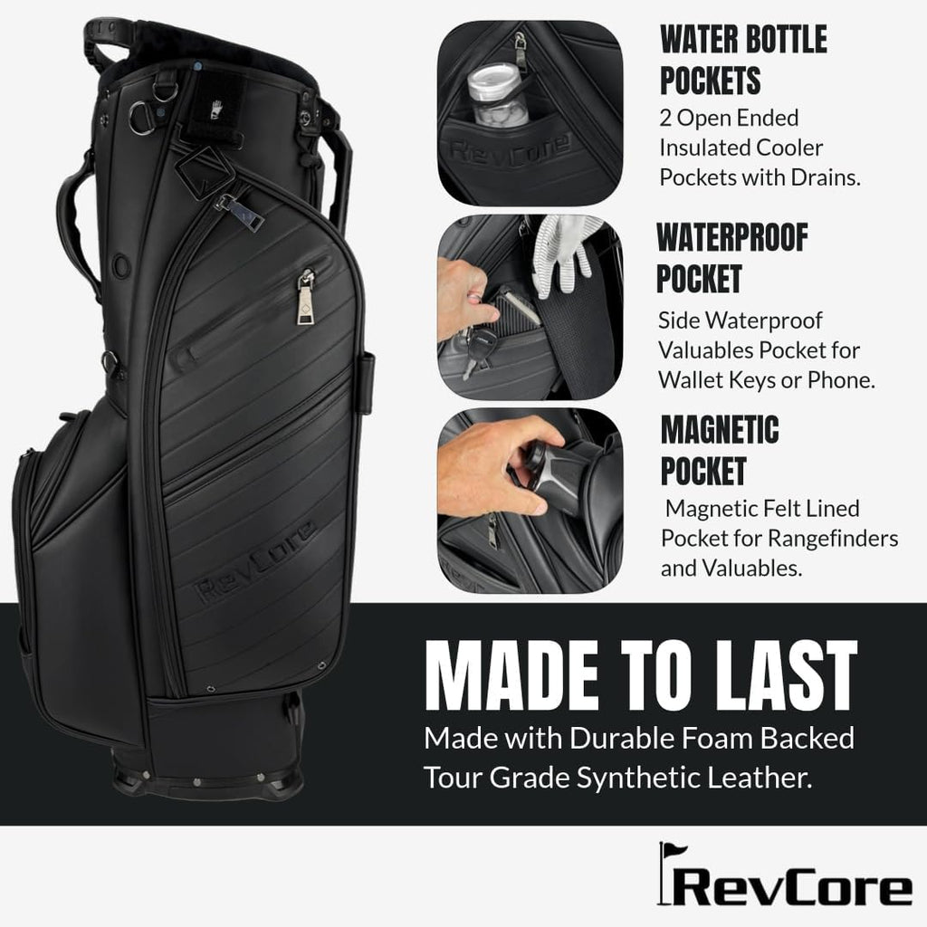 CADDYDADDY Upgraded Hybrid Luxury Golf Stand Bag, Tour Grade Synthetic Leather w/ScratchGuard, 14 Way or 6 Way Dividers, 2 Cooler Pockets, Magnetic Felt-Lined Pocket, Ball and Accessory Pocket