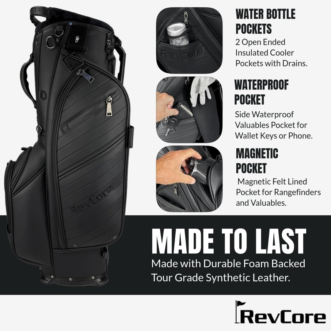 CADDYDADDY Upgraded Hybrid Luxury Golf Stand Bag, Tour Grade Synthetic Leather w/ScratchGuard, 14 Way or 6 Way Dividers, 2 Cooler Pockets, Magnetic Felt-Lined Pocket, Ball and Accessory Pocket