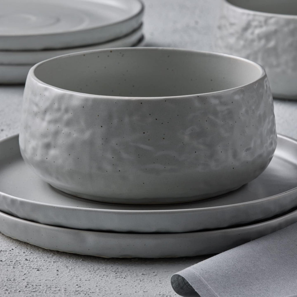 Stone by Mercer Project SHOSAI 32-Piece Stoneware Dinnerware Set, Plates and Bowls Set, Modern Dishware set fo 8, Grey Speckled