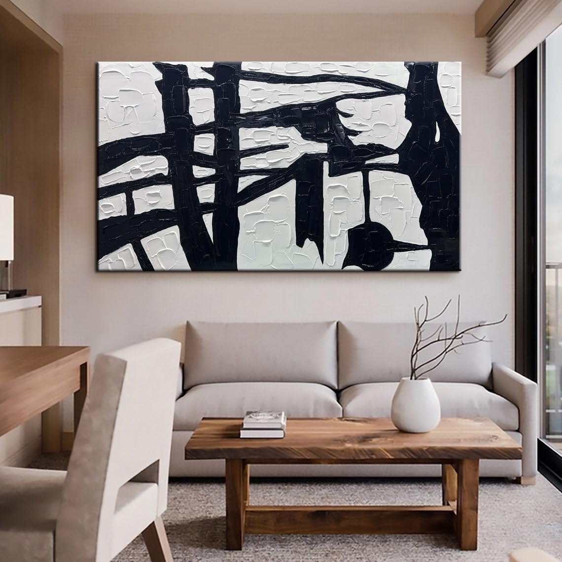 YaSheng Art Contemporary Artwork Large Canvas Art Hand-painted Black and White Wall Art Minimalist Texture Abstract Wall Painting Home Decorations Wall Art For Living Room Ready to hang 30X60inch