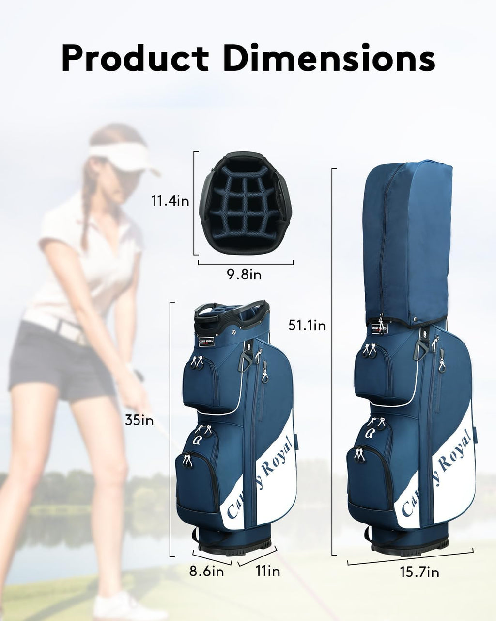 Golf Cart Bag:14 Way Full Length Divider Top Lightweight with Cooler Handles Rain Cover and Golf Shoe Bag Green