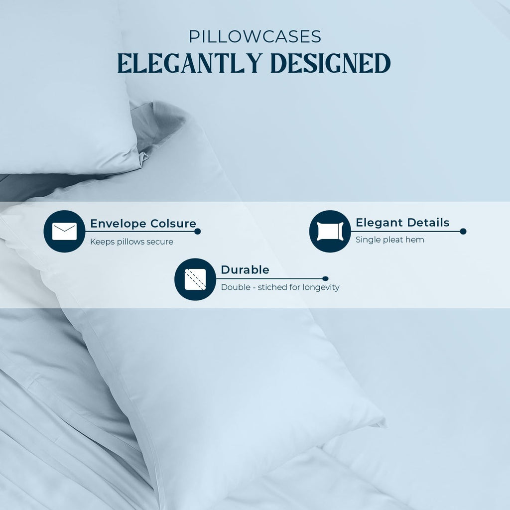 Mayfair Linen 100% Egyptian Cotton Sheets King Size - 1500 Series King Size Sheets Set Egyptian Cotton, Luxury Bedsheet (Light Blue, 4 PC), Soft, Cooling, 17' Deep Pocket Sateen Weave Bedsheet Set