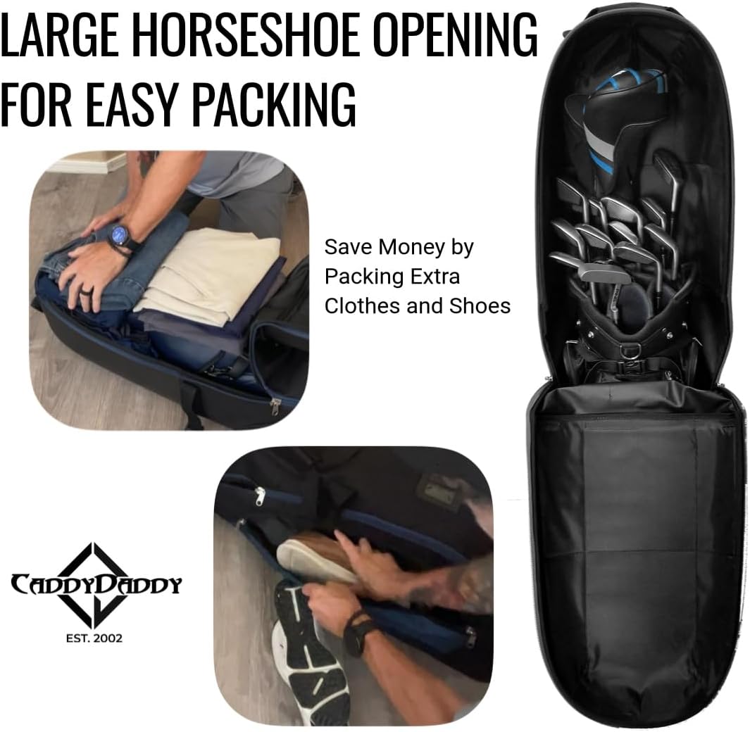 CaddyDaddy Enforcer Golf Travel Bag Crush Resistant Hard Top Protection, New 18 Month Full Replacement Coverage, Durable Thick Nylon Wheels Lockable XL Zippers. Case for Transporting Clubs on Airlines