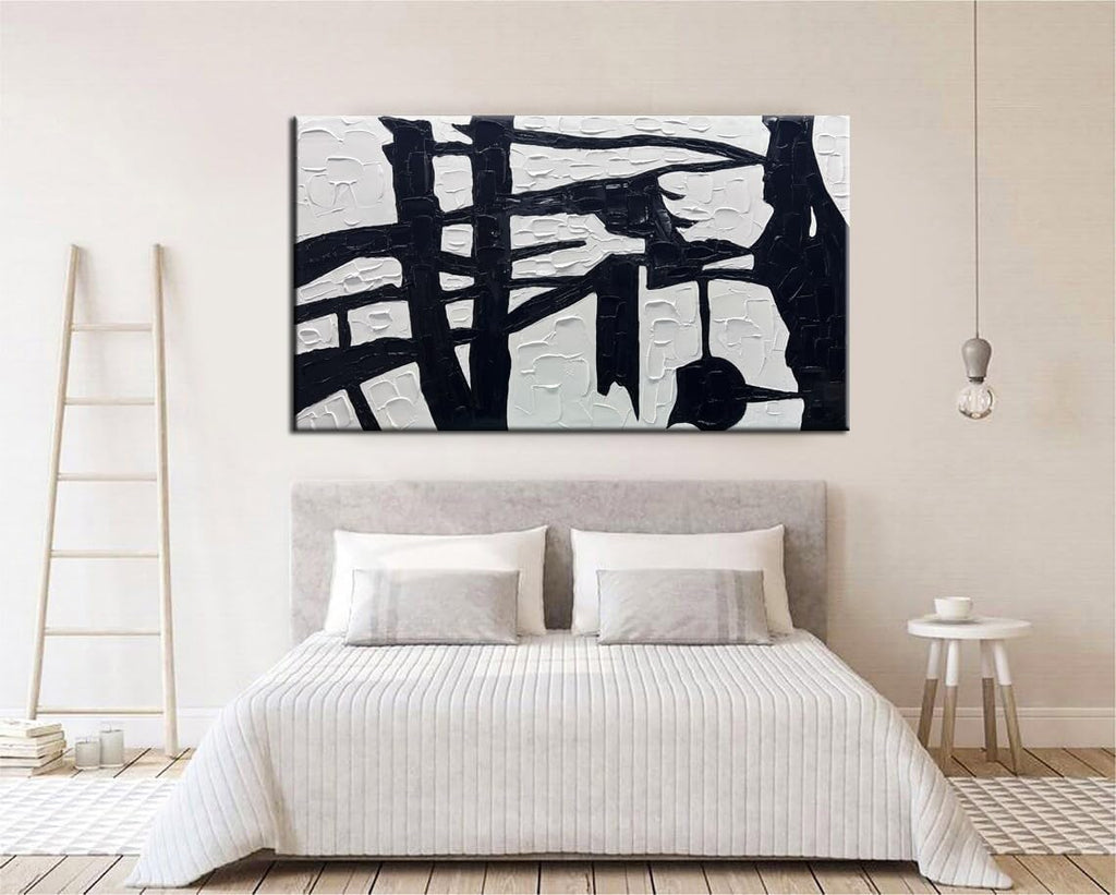 YaSheng Art Contemporary Artwork Large Canvas Art Hand-painted Black and White Wall Art Minimalist Texture Abstract Wall Painting Home Decorations Wall Art For Living Room Ready to hang 30X60inch