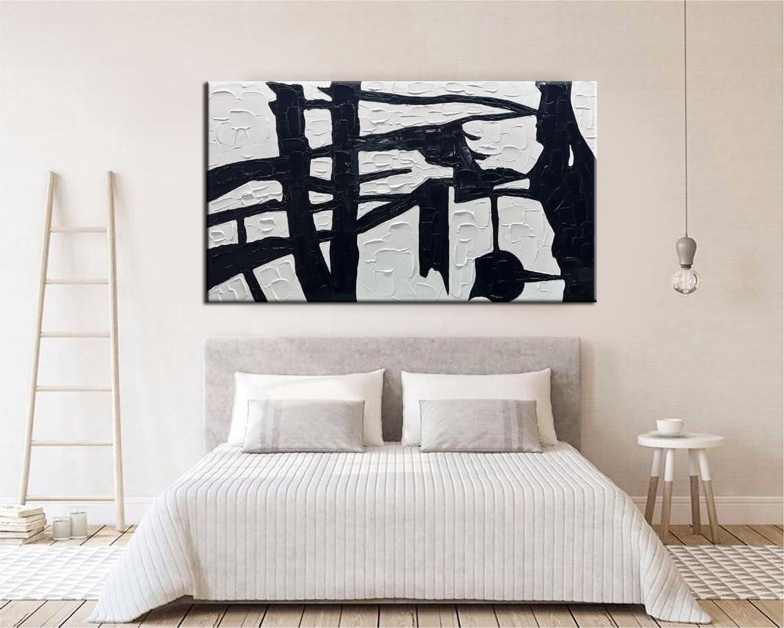 YaSheng Art Contemporary Artwork Large Canvas Art Hand-painted Black and White Wall Art Minimalist Texture Abstract Wall Painting Home Decorations Wall Art For Living Room Ready to hang 30X60inch