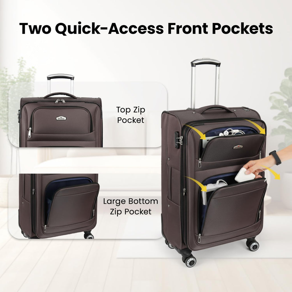 Softside Luggage Sets 2 Piece,Expandable 15% Lightweight Durable Suitcase Sets Double Spinner Wheels w/Combination LOCK （Coffee,20in/26in）