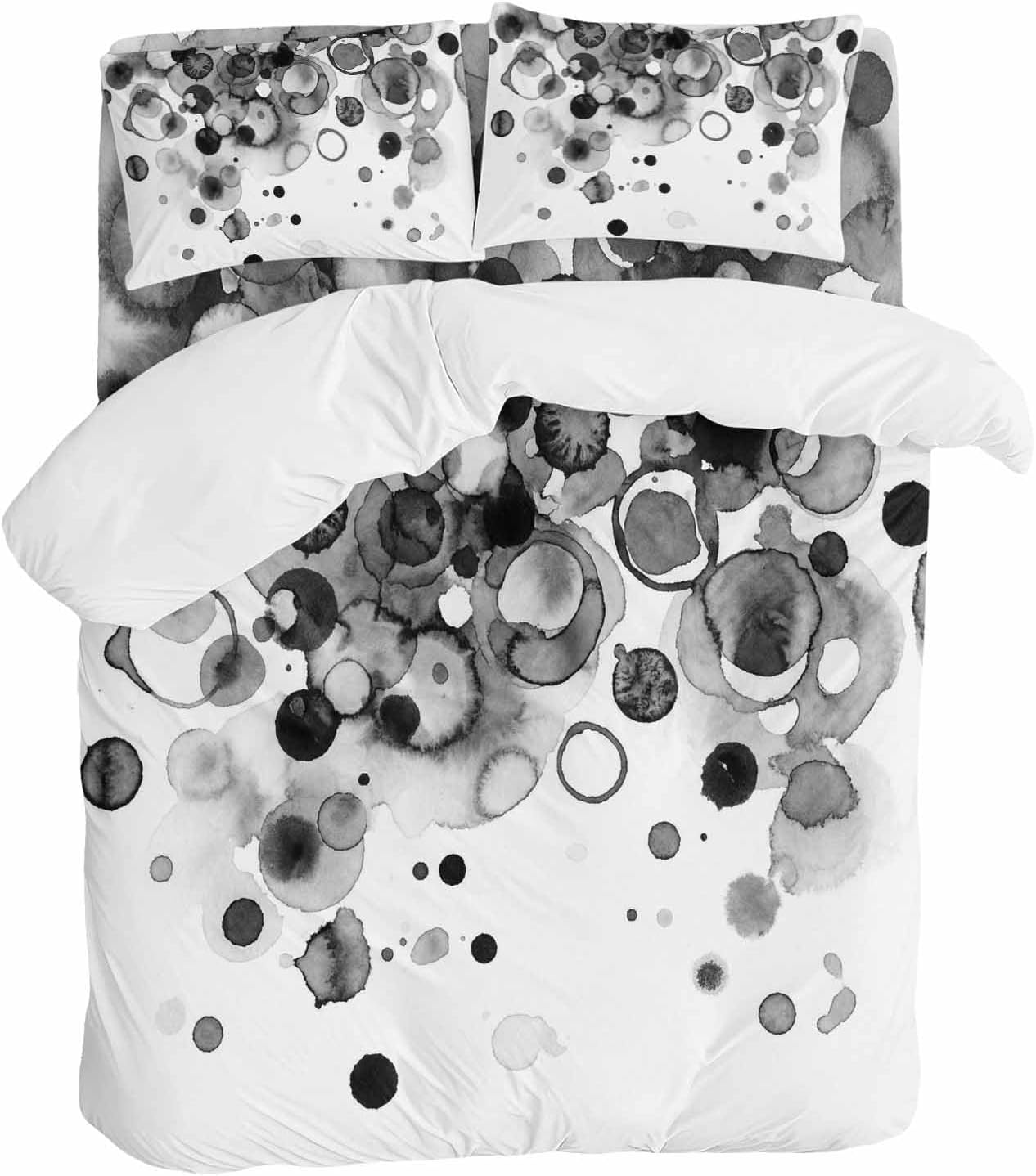 Abstract Duvet Cover Set Queen Size 4 Pieces Black Gradient Watercolors Ink Points Minimalist Bedding Set with Zipper Closure, 1 Comforter Cover 92x106 Inches 1 Flat Sheet & 2 Pillow Cases