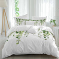 Spring Duvet Cover Set Queen Size 4 Pieces Watercolor Green Eucalyptus Leaves Botanical Plant Bedding Set with Zipper Closure, 1 Comforter Cover 92x106 Inches 1 Flat Sheet & 2 Pillow Cases