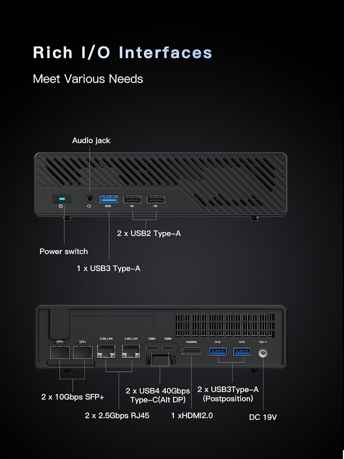 MINISFORUM MS-01 Mini Workstation Core i9-13900H Barebone Version Mini PC, HDMI + 2xUSB4 8K Display, 2x10G SFP+ Port, 2x2.5G LAN Port, Support M.2 2280/22110/U.2 SSD/RTX 3050 Graphics Cards