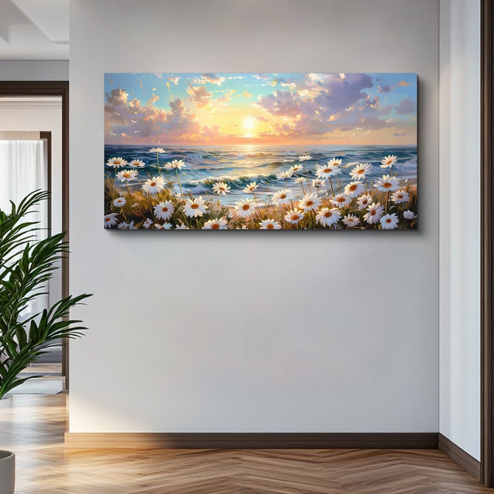 PHAOHUAXM Large Wall Decor Canvas Wall Art For Bedroom Living Room Decor A Landscape Painting Of A Sea Of White Flowers Painting Art Print Picture Artwork For office Bathroom Home Decor 30x60 In