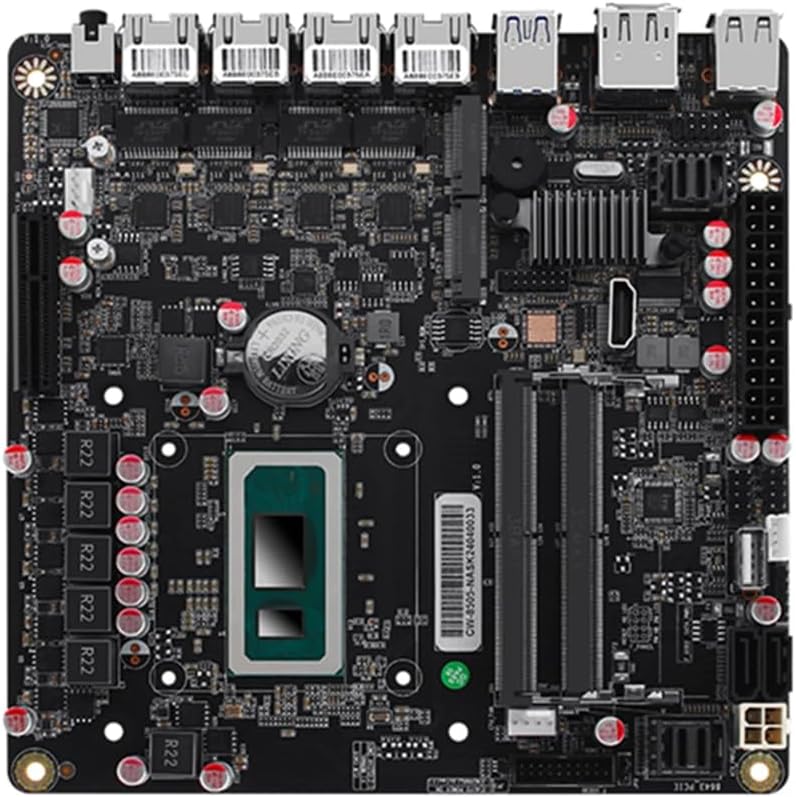 NAS Motherboard AMD, Firewall VPN Router Intel i5-12450H 8 core 12 Thread DIY 2xSFF-8643, 4 Port i226-V 2.5GbE LAN, 2xDDR5, 2*M.2 NVMe PCIE X4, 6*SATA3.0, HDMI2.0 DP USB4 Type-C, ITX 17x17CM.