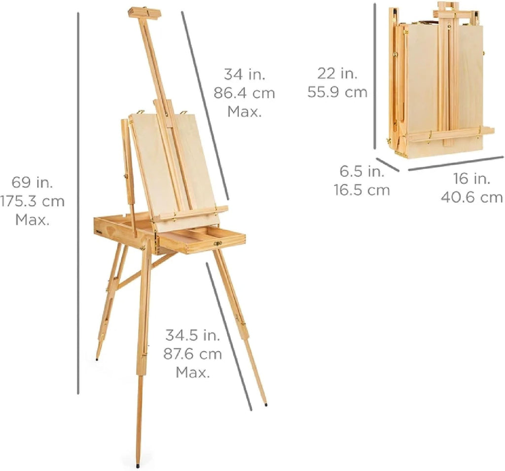 Best Choice Products Art Easel for Painting, Portable Wooden Adjustable Artist Tripod with Sketch Box, 32-Piece Art Set with Acrylic Paints, Brushes, Canvases & Palette - Natural