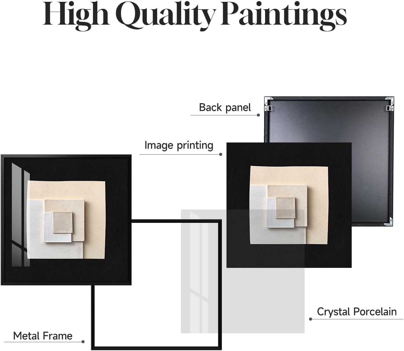 4 Piece Framed Modern Black and White Wall Art for Living Room, Large Abstract Minimalist Geometric Artworks for Walls, Bright Style Picture Prints Paintings for Dining Room Hallway Office Wall Decor