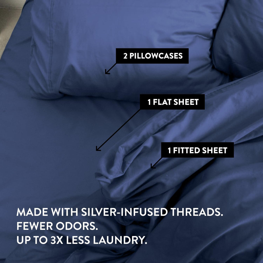 Miracle Made Extra Luxe Soft, Cool-to-the-Touch Cotton Bed Sheet Set, 4-Piece – Silver-Treated, Breathable, Lightweight Bedding – King Size, Navy