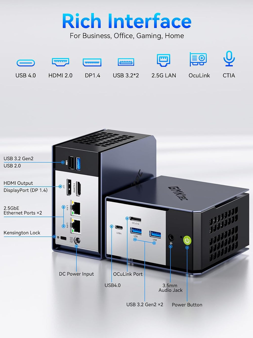 GMKtec K16 Mini PC Gaming AMD Ryzen7 7735HS 32GB LPDDR5 6400MT/s 1TB PCle 4.0 SSD Dual NIC LAN 2.5GbE, Oculink,Triple Display HDMI 2.0+DP1.4+USB4, WiFi6E, BT5.2