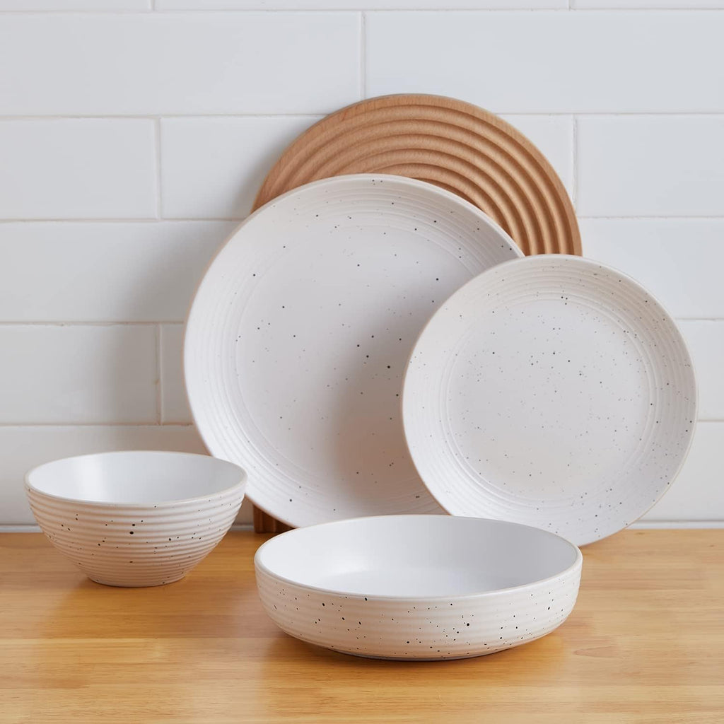 Stone Lain Lauren Modern Stoneware 32-piece Round Dinnerware Set, Plates and Bowls Set, Dish set for 8, Off White