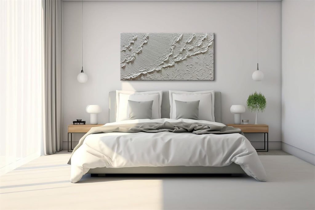 zoinart Hand Painted White Ocean Wave Wall Art 48x24 Inches Large Abstract Beach Textured Art 3D Modern Oil Paintings for Living Room Bedroom Wall Decor