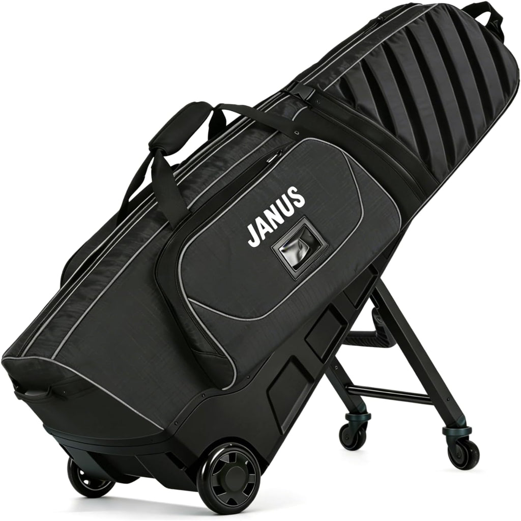 JANUS Golf Travel Bag with Wheels for Airlines, 360° Spinner Golf Travel Case with Collapsible Support Legs System, Reinforced Hard Base Golf Club Travel Bag, Airline-Ready Golf Travel Cover