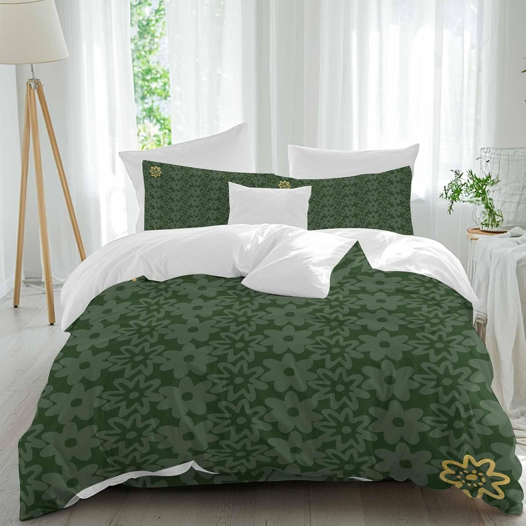 Prime Leader Flowers Duvet Cover Set Queen Size 4 Pieces Spring Green Yellow Daisy Floral Green Bedding Set with Zipper Closure, 1 Comforter Cover 92x106 Inches 1 Flat Sheet & 2 Pillow Cases