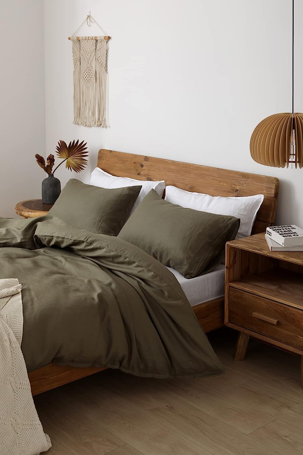 XZ XIFA Olive Green Linen Duvet Cover Full, 100% Washed French Flax Linen Bedding Set with Zipper Closure, Cooling & Textured Bed Sets for Hot Sleepers(1 Duvet Cover, 2 Pillowcases)