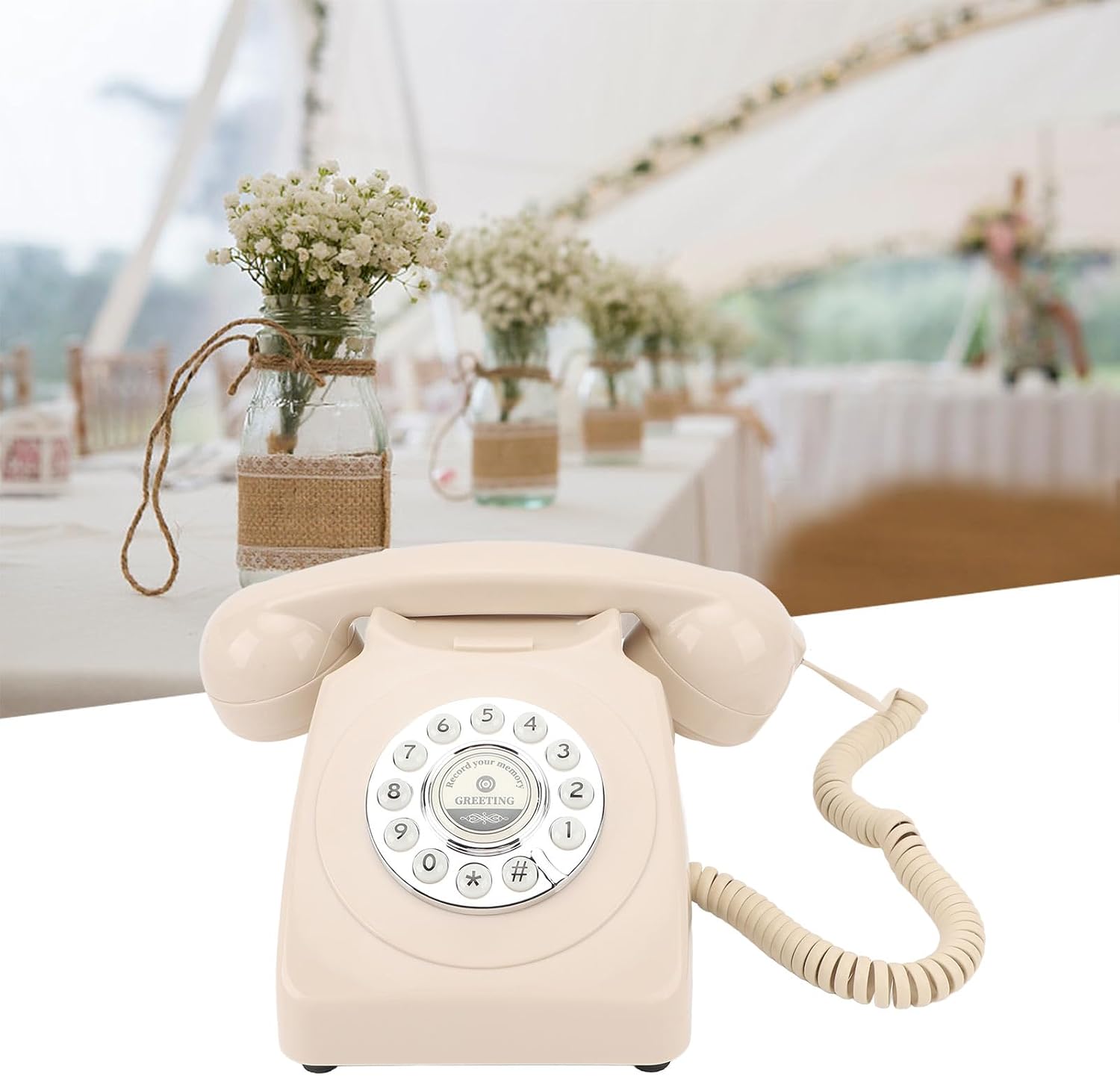 Audio Guest Book Wedding Phone, Clear Sound Convenient Use Audio Message Recording Telephone, Retro Phone Audio GuestBook for Wedding Event Birthday Party (Beige)