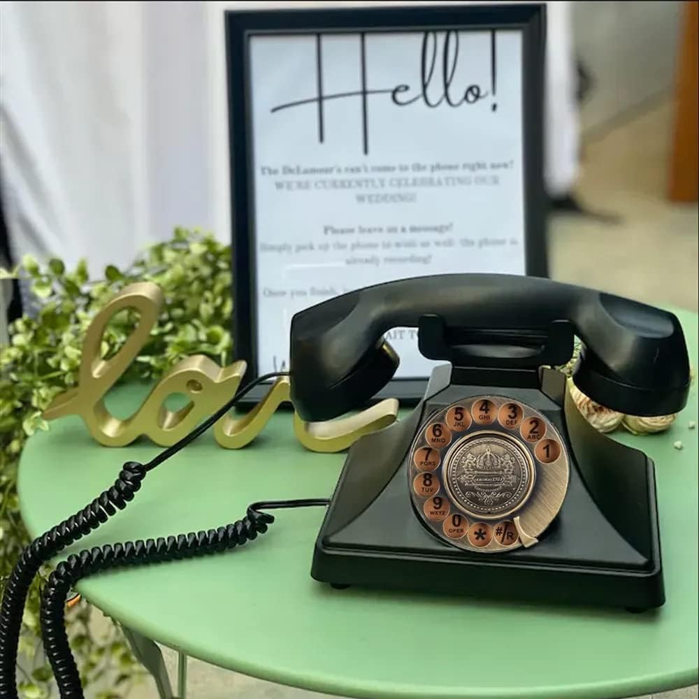 cojodopo Vintage and Retro Style Audio Guestbook,Black Rotary Phone for Wedding Party Gathering (Black)
