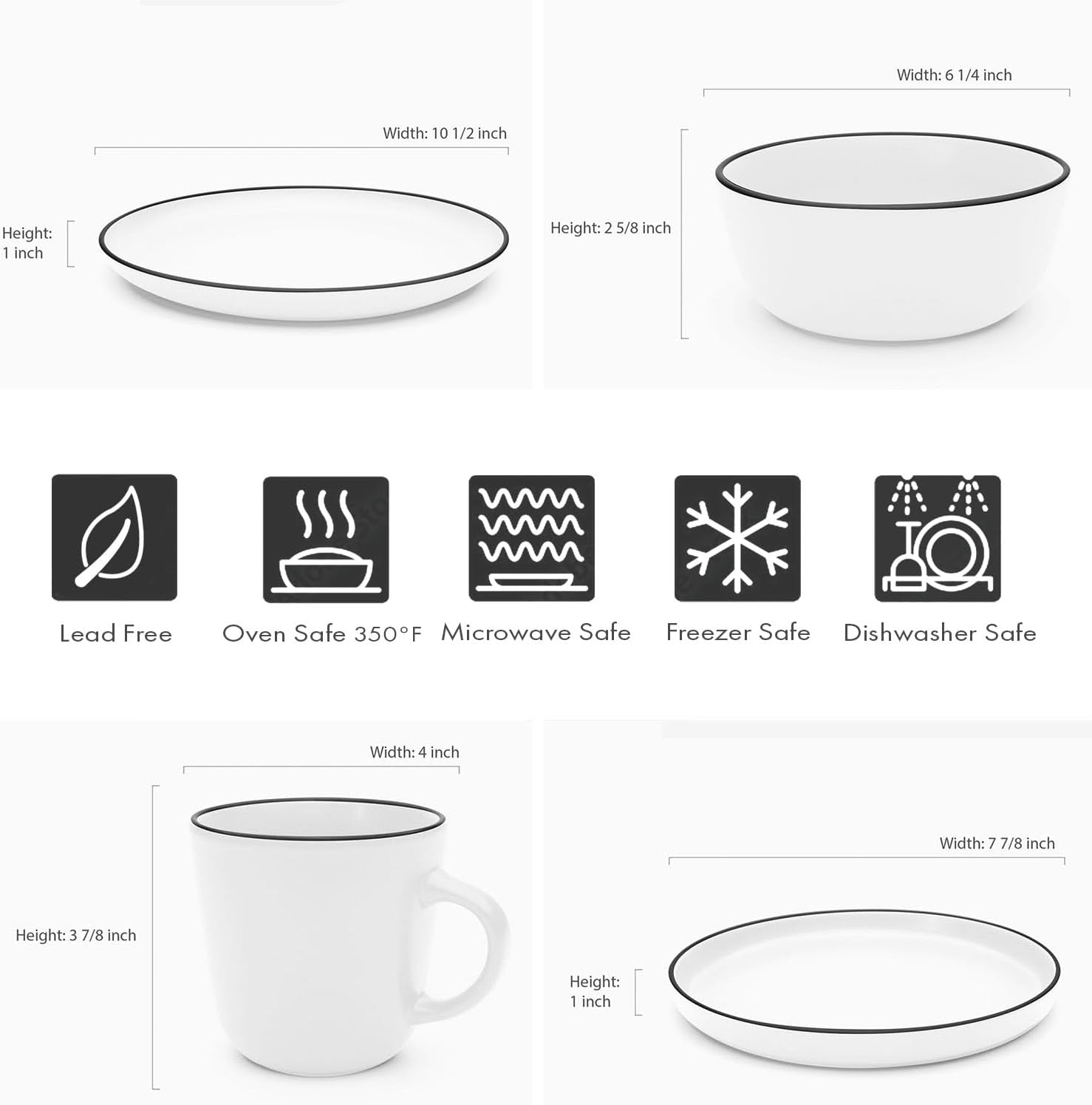 MÜLLERHEIM 903 Minimalist Collection 32-Piece Contemporary Ceramic Stoneware Dinnerware Sets for 8, Matte Frost White Plates and Bowls sets, Dinner Plates Set, Salad Dish Set, Bowls, Cup
