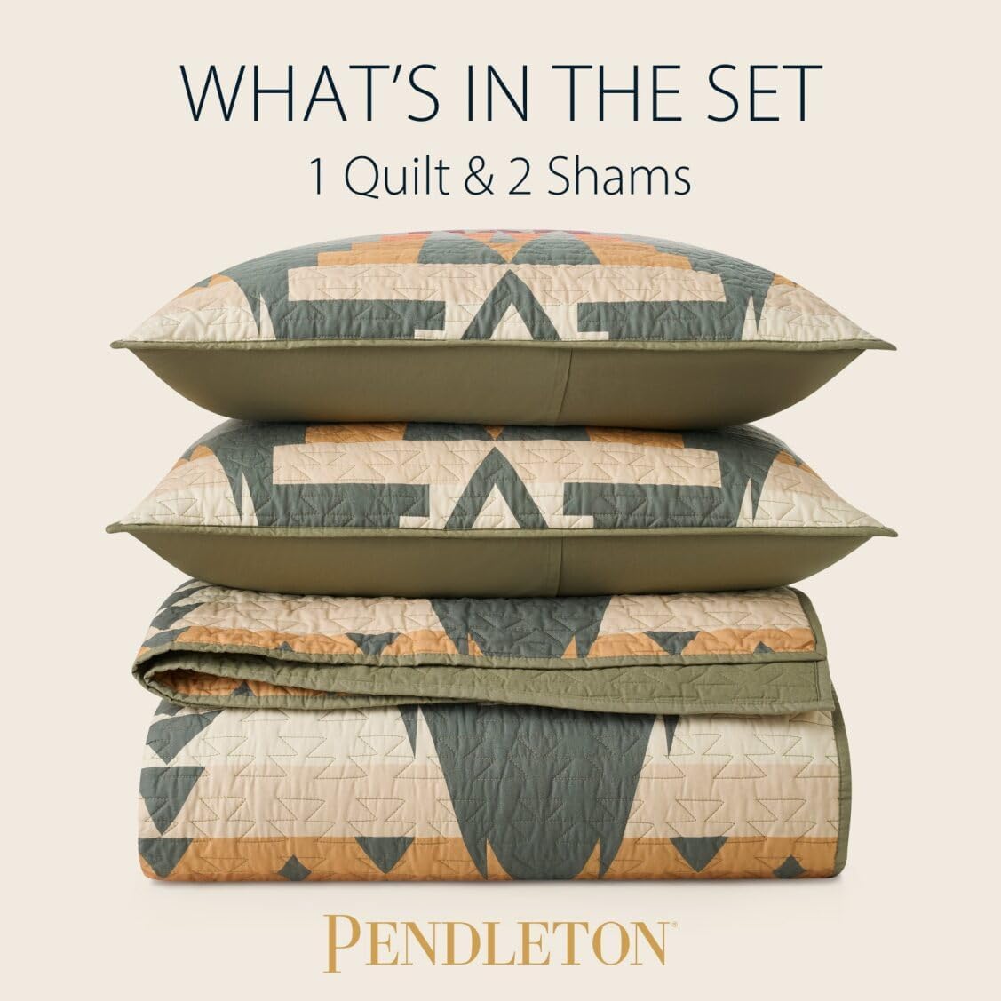 Pendleton Full/Queen Quilt Set – 100% Cotton 3 Piece Quilt Set with Shams, Soft Lightweight Bedding for Queen Size Bed, Sage Green Patterned Comforter Alternative, Queen Bedding Set (Siskiyou)