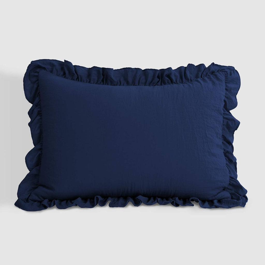 Lush Decor Reyna Ruffle Comforter Set - 2 Piece Cozy Ruffled Bedding Set - Timeless Elegance and Comfort for Dorm Room - Twin XL, Navy