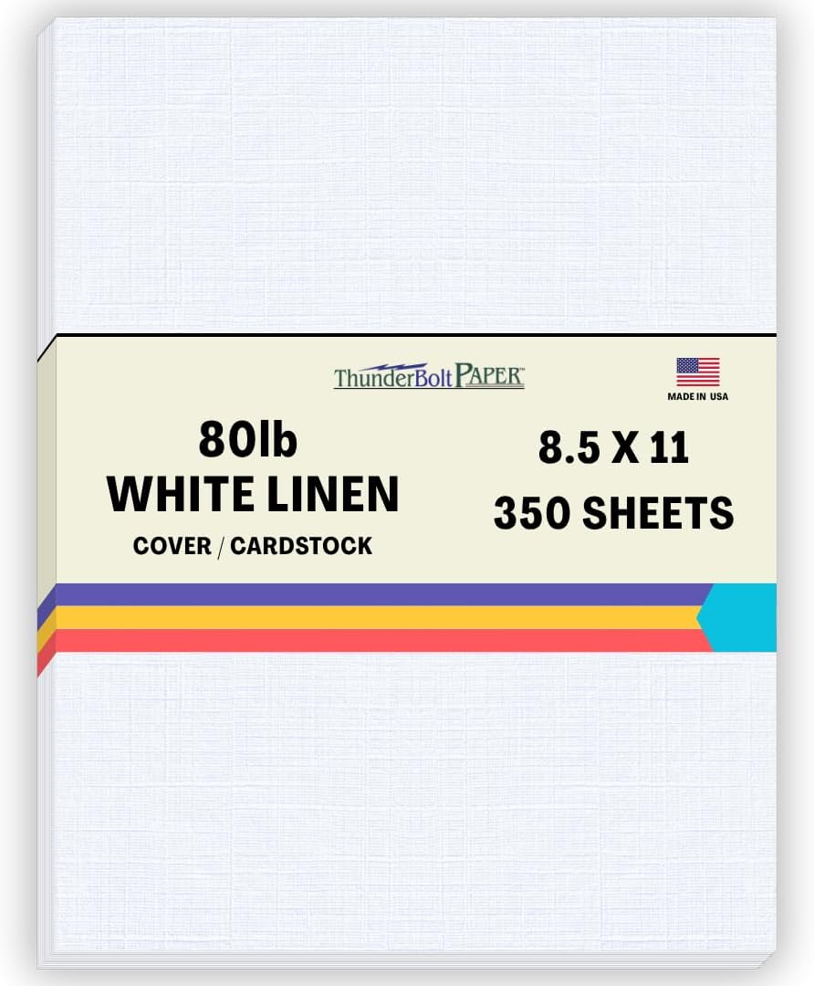 350 Bright White Linen 80# Cover Paper Sheets - 8.5' X 11' (8.5X11 Inches) Standard Letter|Flyer Size - 80 lb/pound Card Weight - Fine Linen Textured Finish - Quality Cardstock