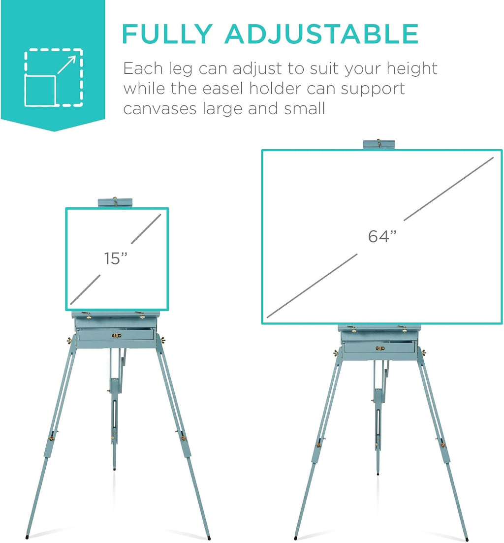 Best Choice Products Art Easel for Painting, Portable Wooden Adjustable Artist Tripod with Sketch Box, 32-Piece Art Set with Acrylic Paints, Brushes, Canvases & Palette - Blue