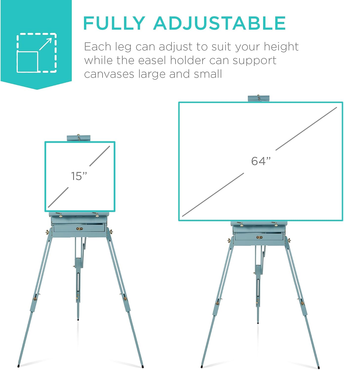 Best Choice Products Art Easel for Painting, Portable Wooden Adjustable Artist Tripod with Sketch Box, 32-Piece Art Set with Acrylic Paints, Brushes, Canvases & Palette - Blue