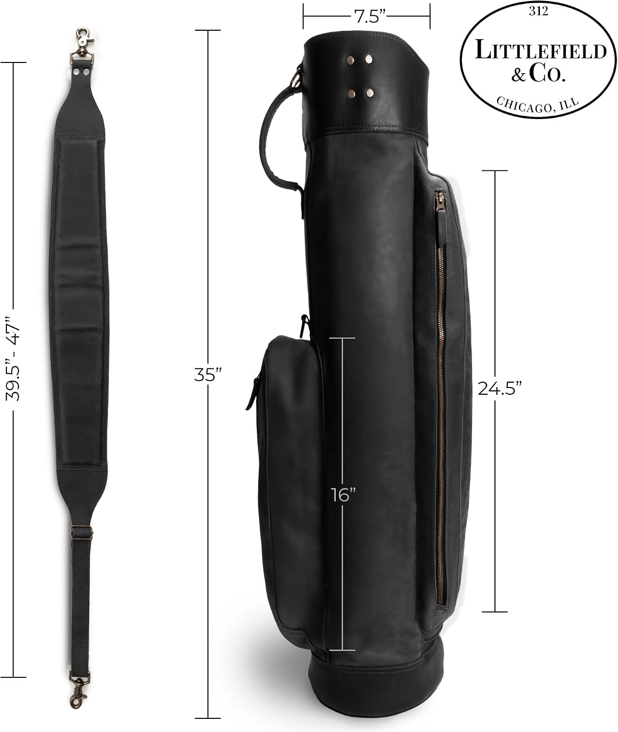 Leather Golf Bag with Top Divider & Shoulder Strap, Vintage Club Golf Cart Bags for Men & Women, Carry Sunday Silencer Stand Bag, Mens Travel Walking Cases, Hard Case Light Weight