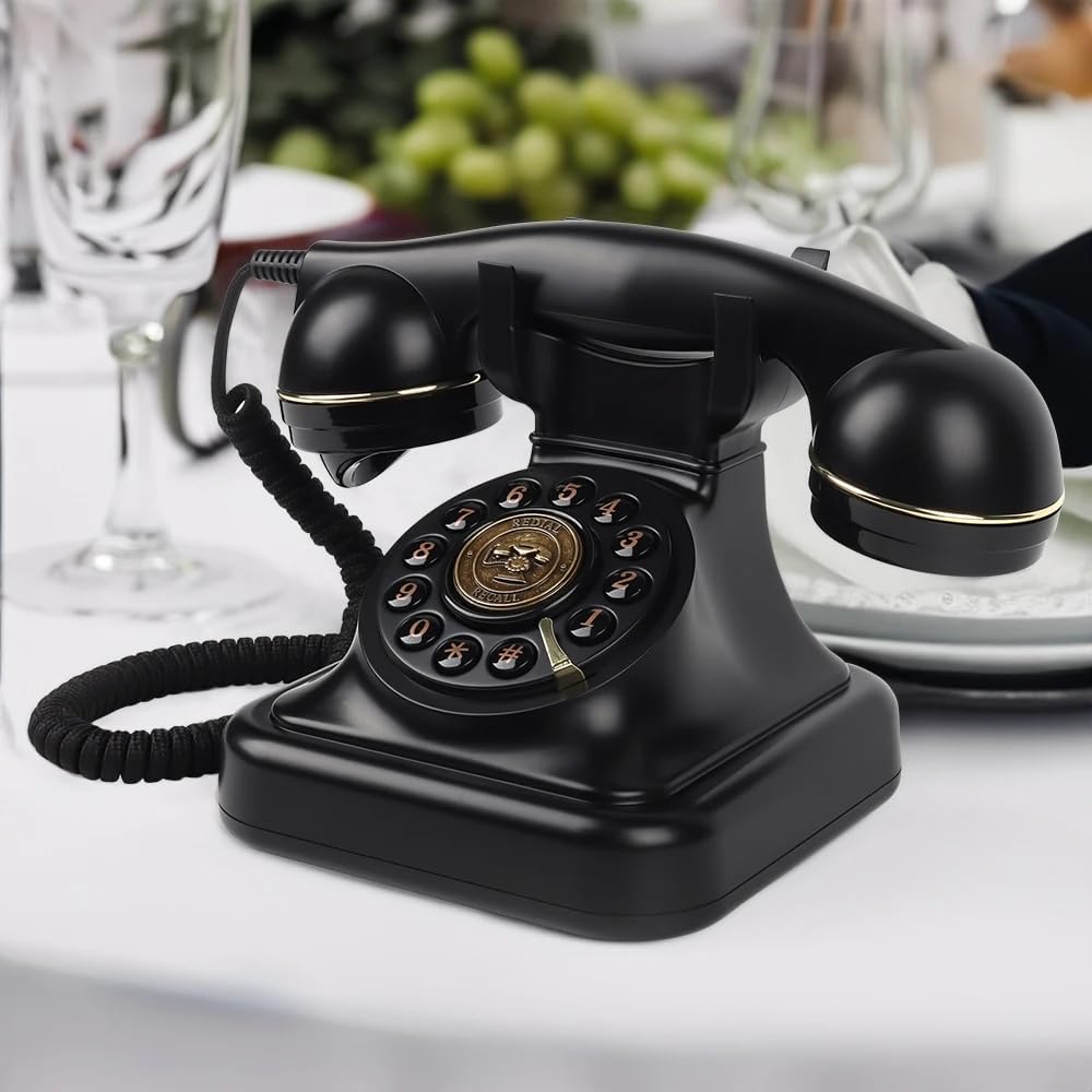 Audio Guest Book Phone, Retro Style Antique Audio guestbook Phone with Free LED Wedding Sign and A5 Vertical Photo Frame (Black)