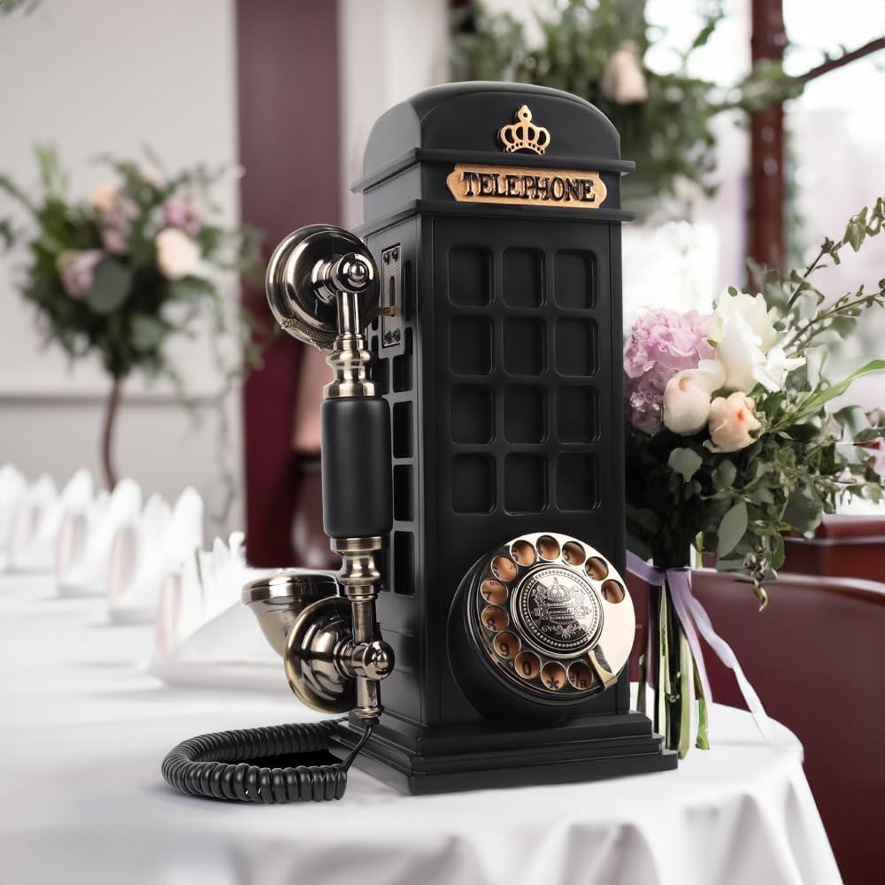 cojodopo Vintage Guestbook Telephone Booth, Retro Phonebooth Recording Audio Guest Book Phone for Wedding (Black)