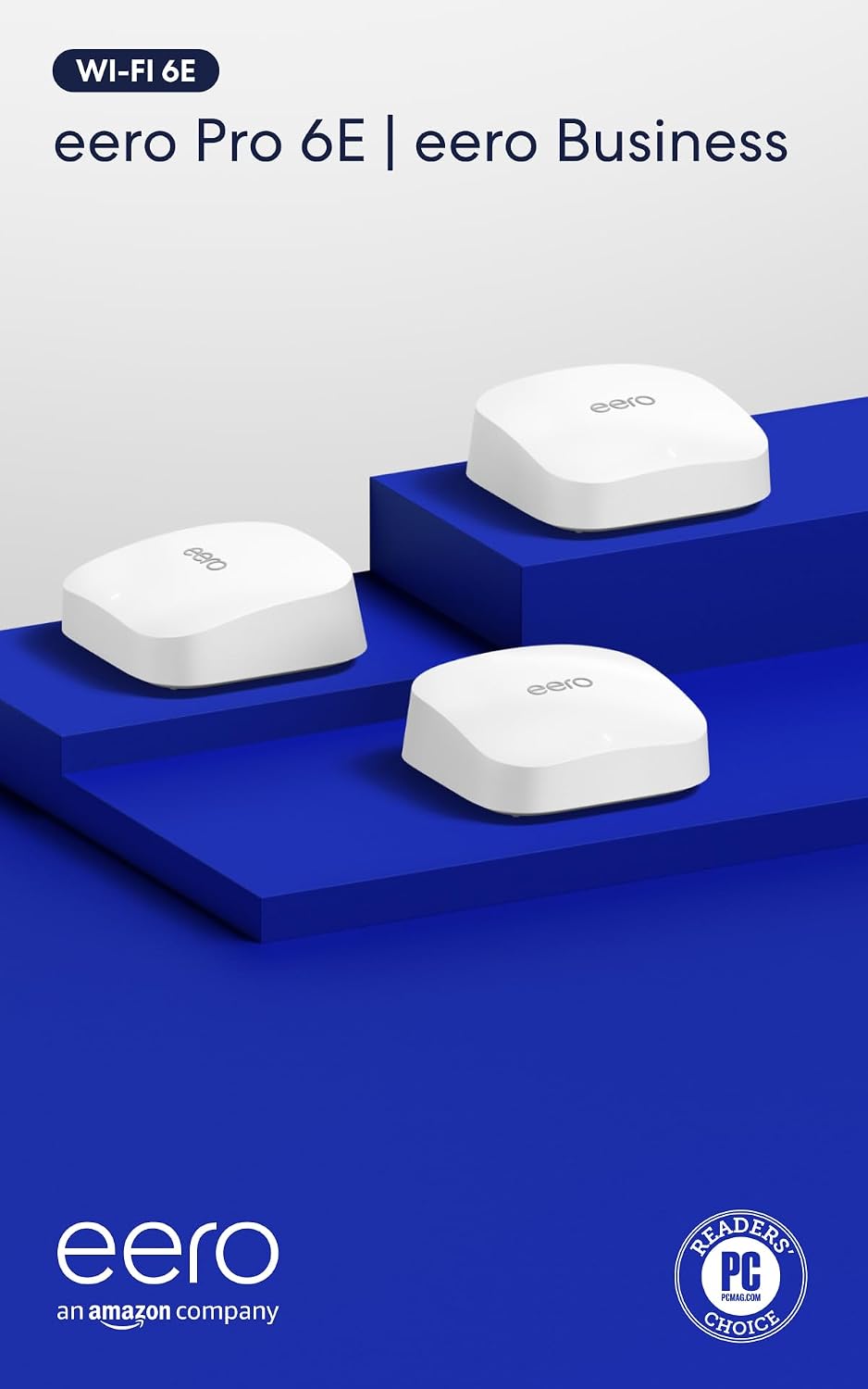 Amazon eero Pro 6E mesh wifi system with 1 month free eero Business (auto-renews annually) - Coverage up to 6,000 sq. ft., Connect 100+ devices, 3-pack