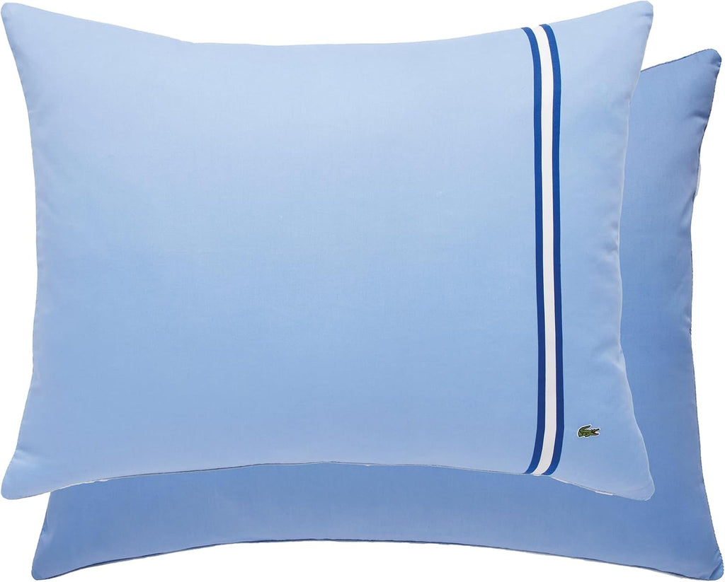 Lacoste Hollis Stripe Comforter Set, 100% Cotton Brushed Twill, Reversible Duvet with Pillow Shams, Soft & Fluffy Hotel-Style Bedding, Blue, King