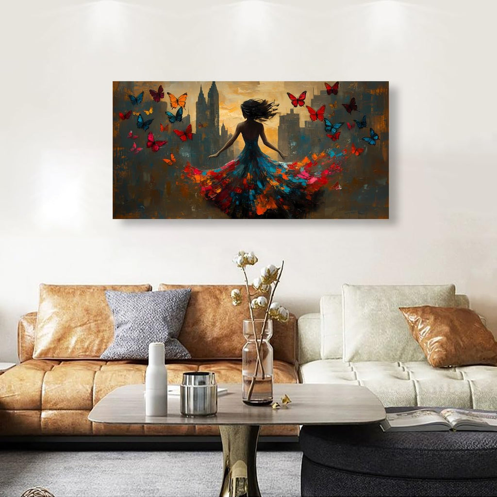 Black Pictures Canvas Wall Art for Living room Office Bedroom Wall Decor Abstract Wall Art Print Modern Noble Butterfly Oil Painting Artwork Waterproof Ready to Hang-28x57inch