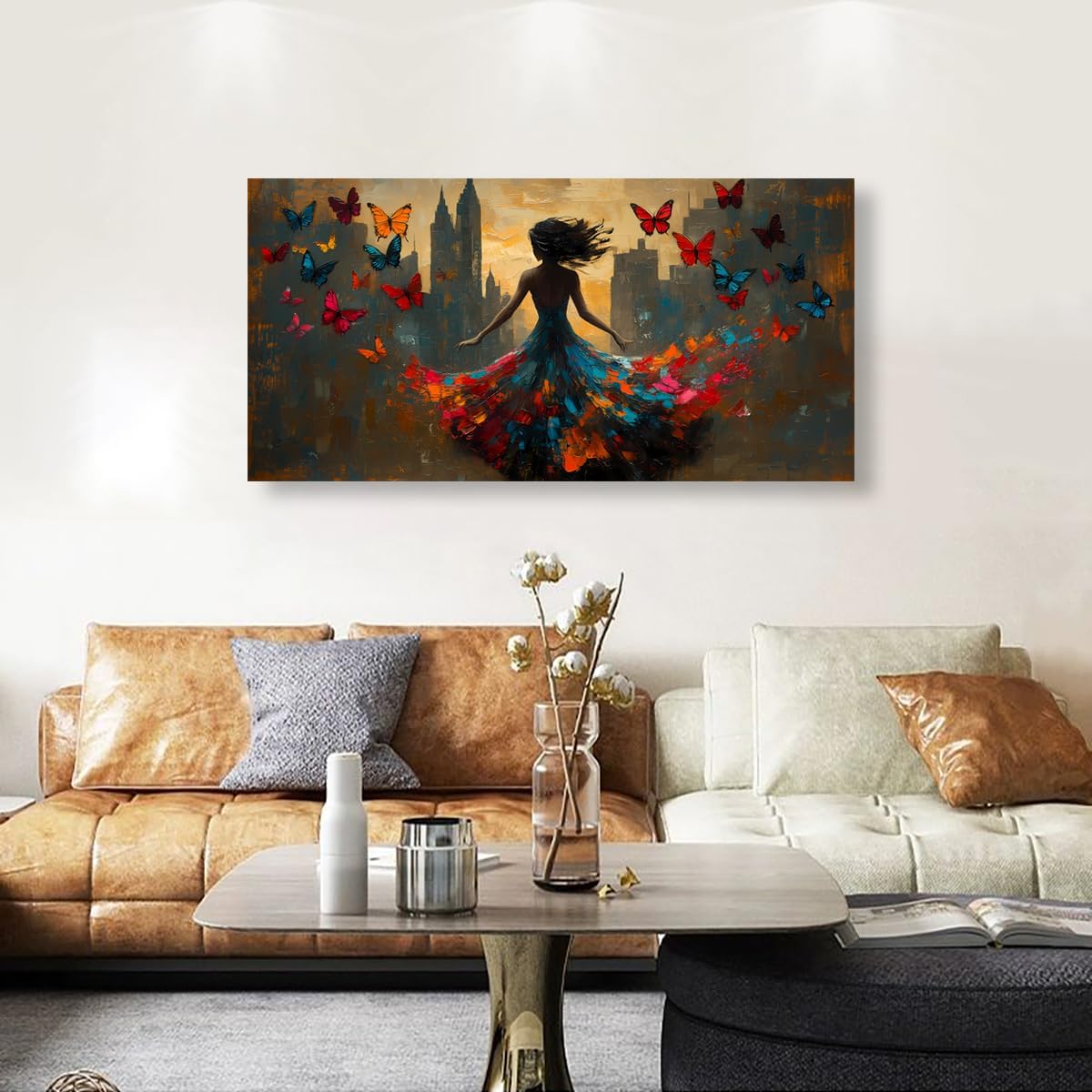 Black Pictures Canvas Wall Art for Living room Office Bedroom Wall Decor Abstract Wall Art Print Modern Noble Butterfly Oil Painting Artwork Waterproof Ready to Hang-28x57inch