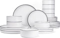 Famiware Nebula Plates and Bowls Set, 24 Pieces Dinnerware Sets, Dishes Set for 8, White with Black Rim